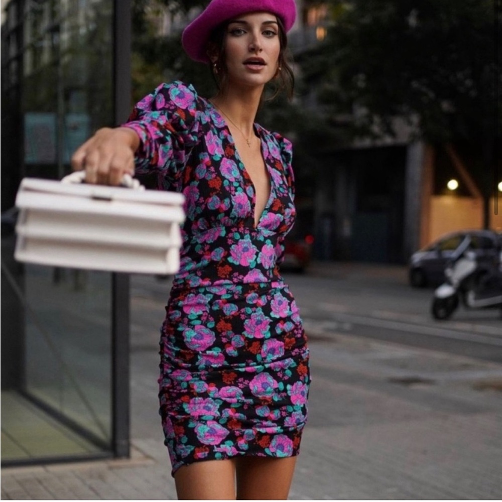Zara floral print draped dress
